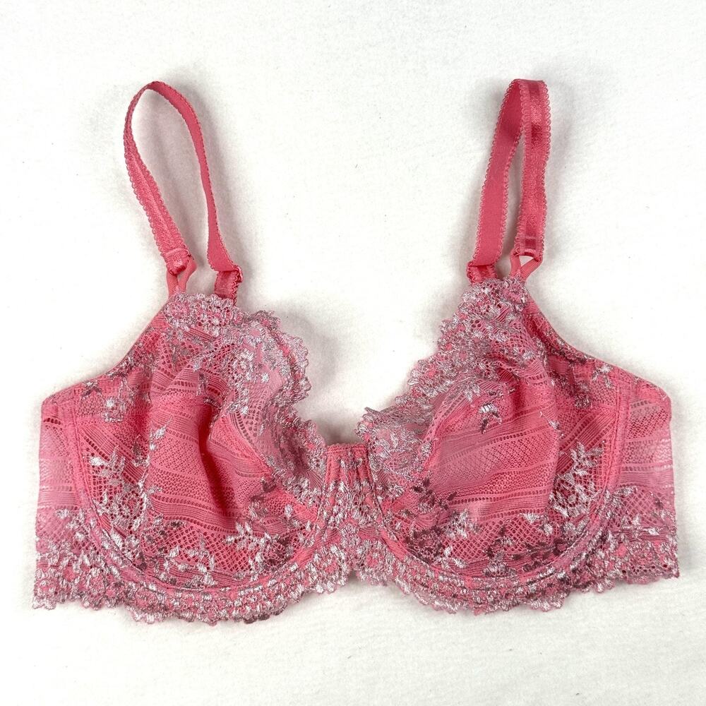 Wacoal Bra Womens 34D Pink Lace Floral Underwire Adjustable Straps Thailand